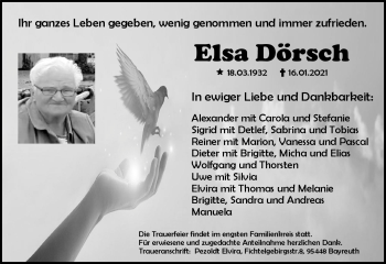 Anzeige von Elsa Dörsch von Nordbayerischer Kurier