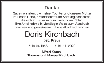 Anzeige von Doris Kirchbach von Nordbayerischer Kurier