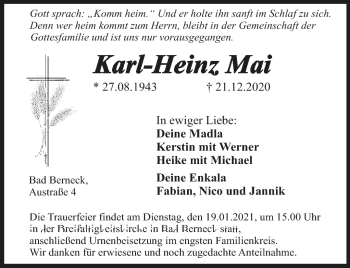 Anzeige von Karl-Heinz Main von Nordbayerischer Kurier