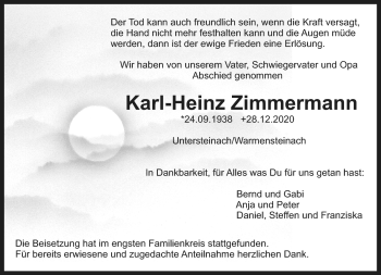 Anzeige von Karl-Heinz Zimmermann von Nordbayerischer Kurier