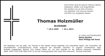 Anzeige von Thomas Holzmüller von Nordbayerischer Kurier