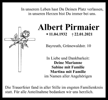 Anzeige von Albert Pirmaier von Nordbayerischer Kurier