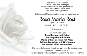 Anzeige von Rosa Maria Rost von Nordbayerischer Kurier