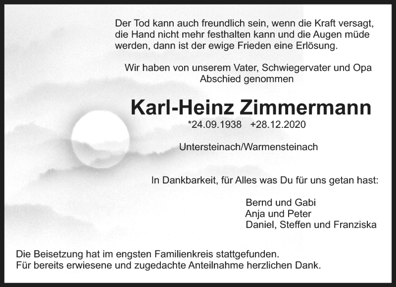  Traueranzeige für Karl-Heinz Zimmermann vom 30.01.2021 aus Nordbayerischer Kurier