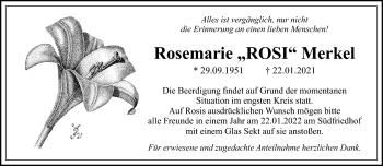 Anzeige von Rosemarie Merkel von Nordbayerischer Kurier