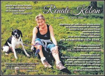 Anzeige von Renate Koban von Nordbayerischer Kurier