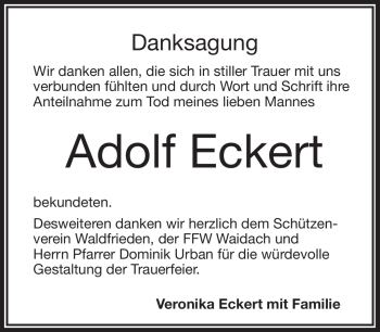 Anzeige von Adolf Eckert von Nordbayerischer Kurier
