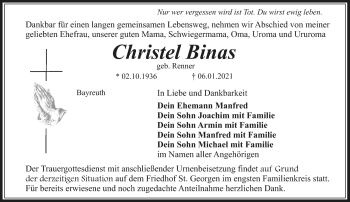 Anzeige von Christel Binas von Nordbayerischer Kurier