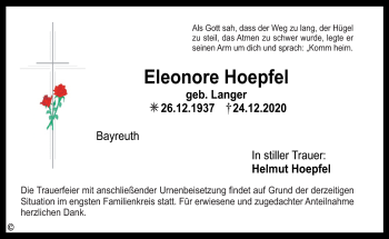 Anzeige von Eleonore Hoepfel von Nordbayerischer Kurier