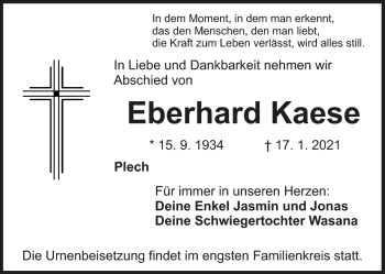 Anzeige von Eberhard Kaese von Nordbayerischer Kurier