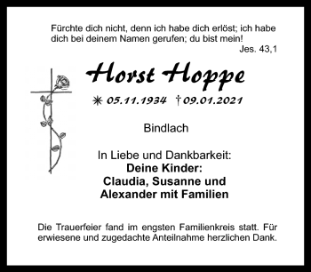 Anzeige von Horst Hoppe von Nordbayerischer Kurier