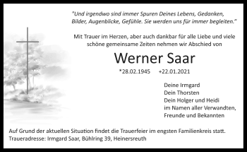 Anzeige von Werner Saar von Nordbayerischer Kurier