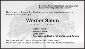 Anzeige von Werner Sahm von Nordbayerischer Kurier