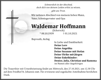 Anzeige von Waldemar Hoffmann von Nordbayerischer Kurier