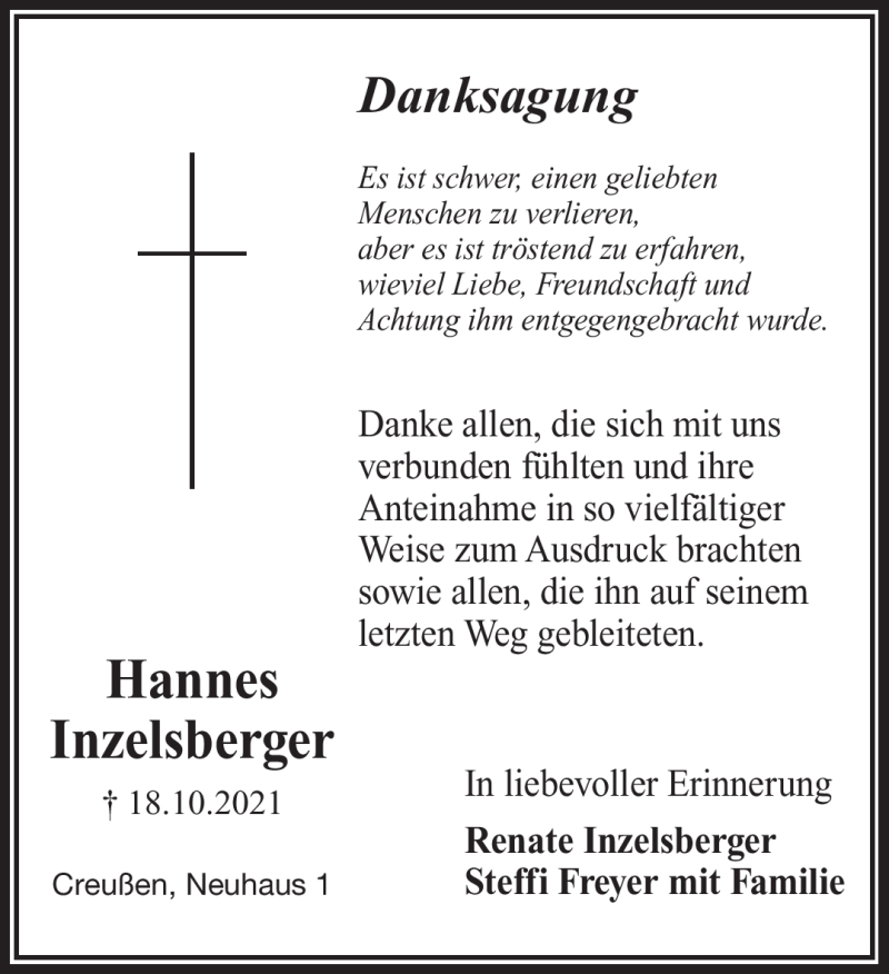 Traueranzeige für Hannes Inzelsberger vom 30.10.2021 aus Nordbayerischer Kurier