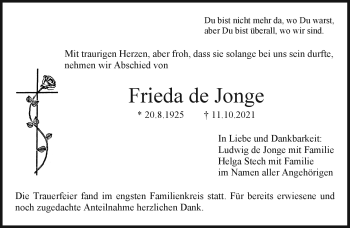 Anzeige von Frieda de Jonge von Nordbayerischer Kurier