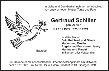 Anzeige von Gertraud Schiller von Nordbayerischer Kurier