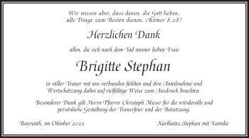 Anzeige von Brigitte Stephan von Nordbayerischer Kurier