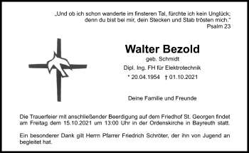 Anzeige von Walter Bezold von Nordbayerischer Kurier
