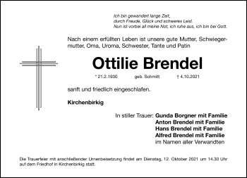 Anzeige von Ottilie Brendel von Nordbayerischer Kurier