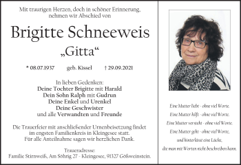 Anzeige von Brigitte Schneeweis von Nordbayerischer Kurier
