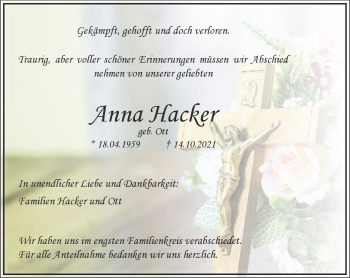 Anzeige von Anna Hacker von Nordbayerischer Kurier