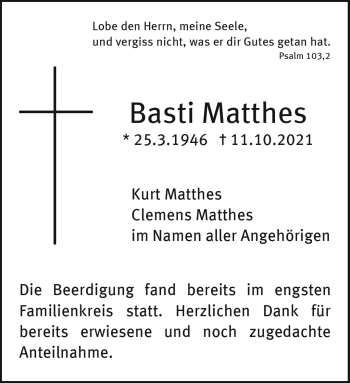 Anzeige von Basti Matthes von Nordbayerischer Kurier