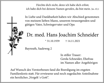 Anzeige von Hans Joachim Schneider von Nordbayerischer Kurier