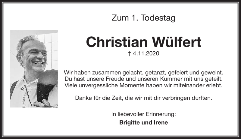  Traueranzeige für Christian Wülfert vom 04.11.2021 aus Nordbayerischer Kurier