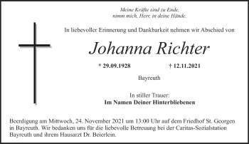 Anzeige von Johanna Richter von Nordbayerischer Kurier