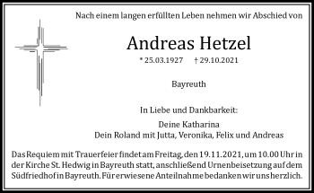 Anzeige von Andreas Hetzel von Nordbayerischer Kurier