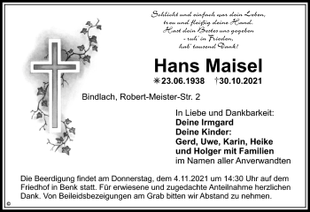 Anzeige von Hans Maisel von Nordbayerischer Kurier