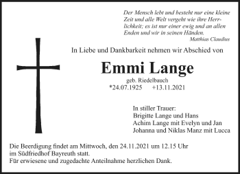 Anzeige von Emmi Lange von Nordbayerischer Kurier