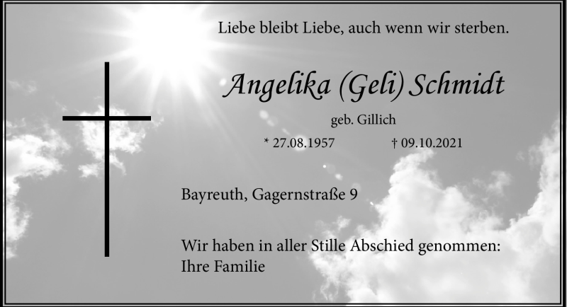  Traueranzeige für Angelika Schmidt vom 06.11.2021 aus Nordbayerischer Kurier