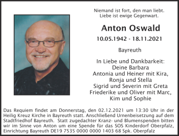 Anzeige von Anton Oswald von Nordbayerischer Kurier