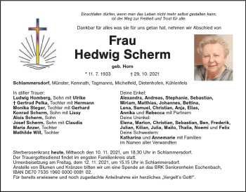 Anzeige von Hedwig Scherm von Nordbayerischer Kurier