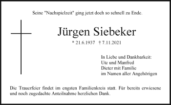 Anzeige von Jürgen Siebeker von Nordbayerischer Kurier
