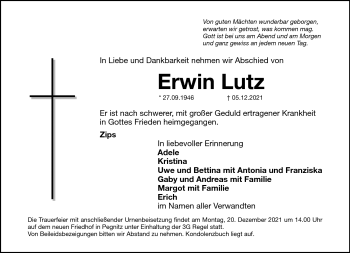 Anzeige von Erwin Lutz von Nordbayerischer Kurier