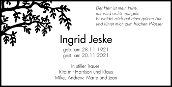 Anzeige von Ingrid Jeske von Nordbayerischer Kurier