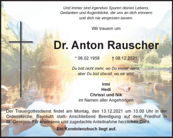 Anzeige von Dr. Anton Rauscher von Nordbayerischer Kurier