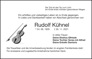 Anzeige von Rudolf Kühnel von Nordbayerischer Kurier