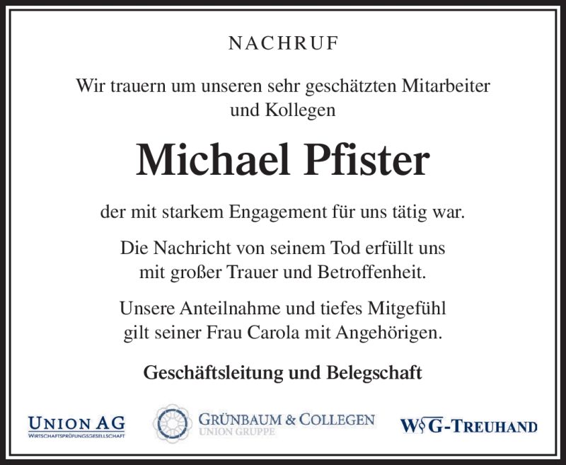 Traueranzeigen von Michael Pfister | Nordbayerischer Kurier