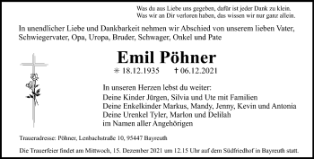 Anzeige von Emil Pöhner von Nordbayerischer Kurier