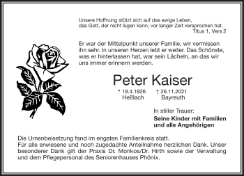 Anzeige von Peter Kaiser von Nordbayerischer Kurier
