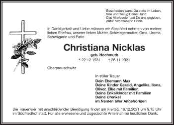 Anzeige von Christiana Nicklas von Nordbayerischer Kurier