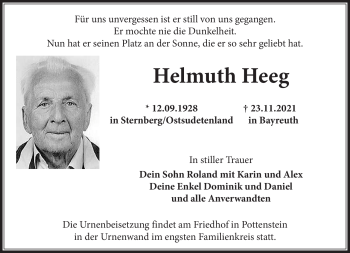 Anzeige von Helmuth Heeg von Nordbayerischer Kurier