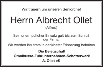 Anzeige von Albrecht Ollet von Nordbayerischer Kurier