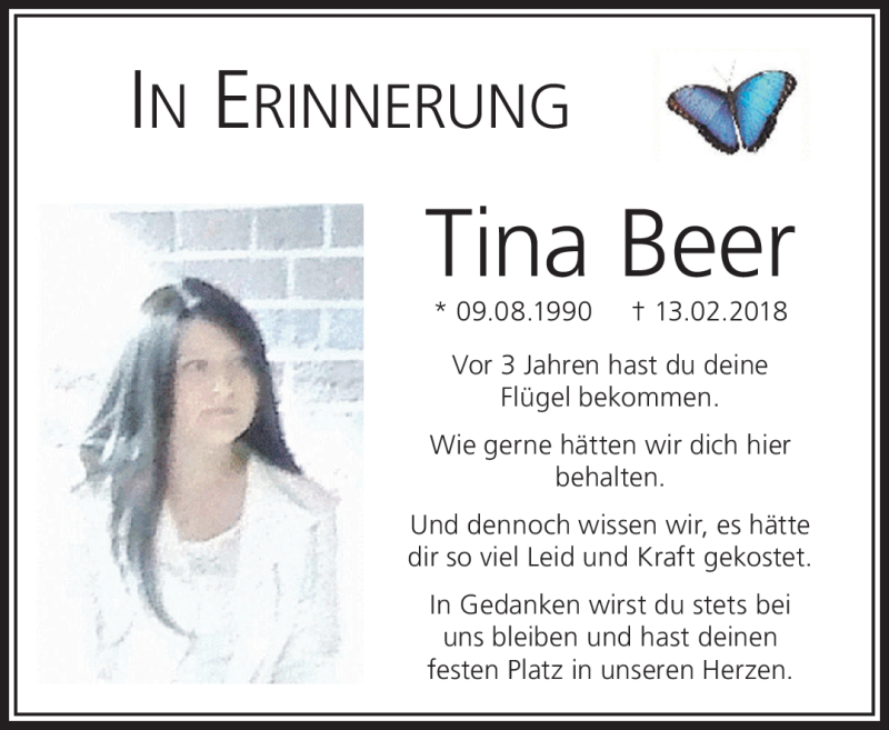  Traueranzeige für Tina Beer vom 13.02.2021 aus Nordbayerischer Kurier