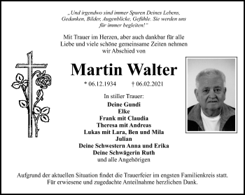 Anzeige von Martin Walter von Nordbayerischer Kurier