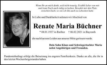 Anzeige von Renate Maria Büchner von Nordbayerischer Kurier